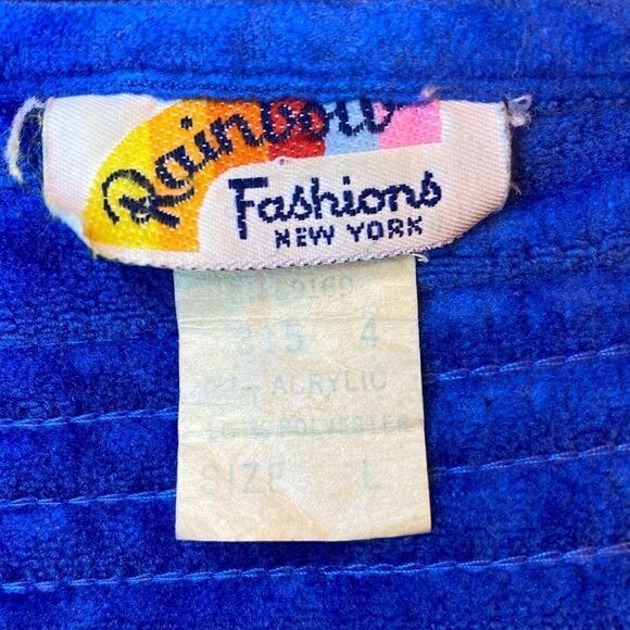 VINTAGE Rainbow Fashions Womens Bathrobe Blue Velvety Velore Zippered Size Large - Picture 5 of 12